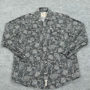 Rafter C Shirt Mens XL Gray Paisley Long Sleeve Pearl Snap Western Cowboy